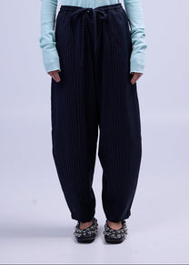 RE/LABO / B Trousers N° 2 and N° 3 in navy with thin stripes