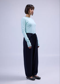 RE/LABO / B Trousers N° 2 and N° 3 in navy with thin stripes