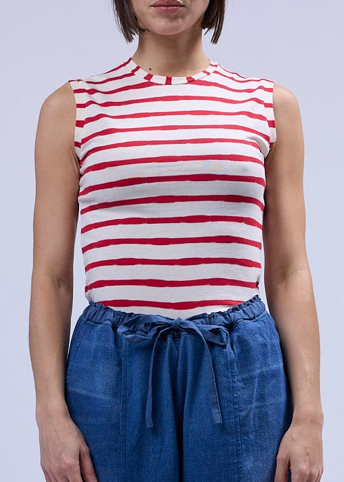 LABORATOIRE / Top Sockette 1/4 - Rayé blanc &amp; rouge n°5