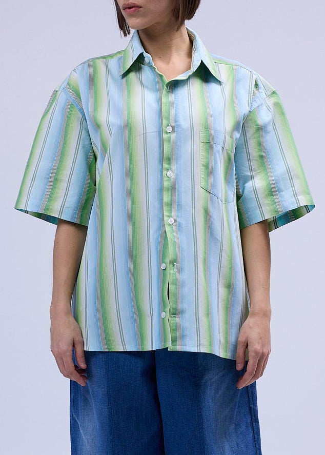 RE/Papa's shirt / Chemise manches courtes avec découpes- Rayures vert bleu n° 2