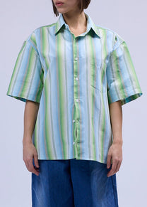 RE/Papa's shirt / Chemise manches courtes avec découpes- Rayures vert bleu n° 2