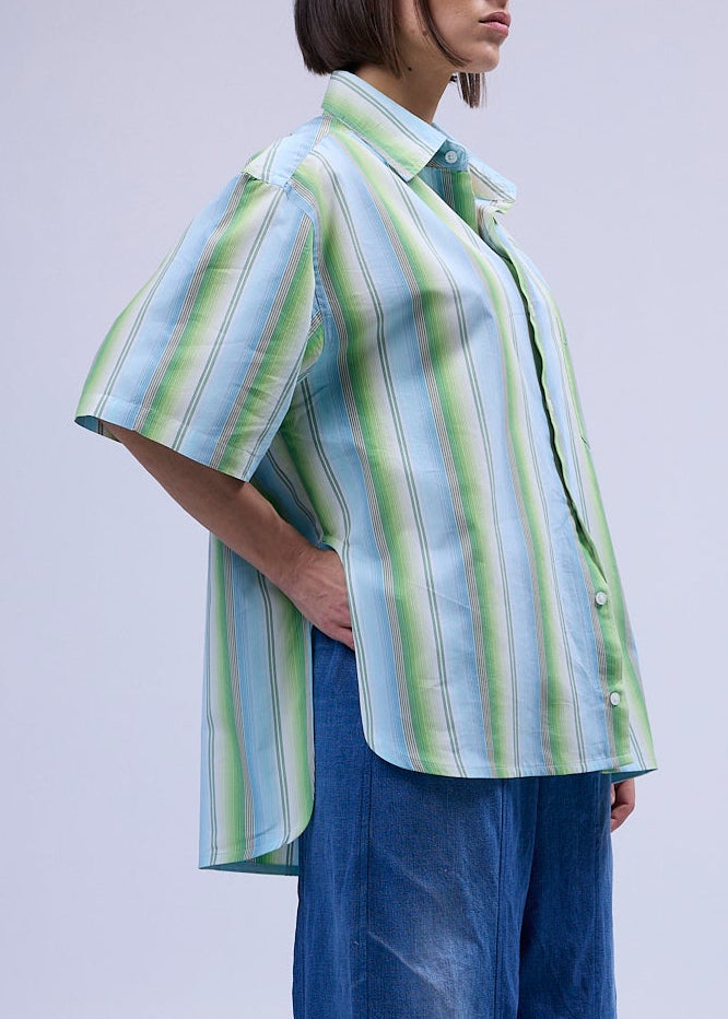 RE/Papa's shirt / Chemise manches courtes avec découpes- Rayures vert bleu n° 2