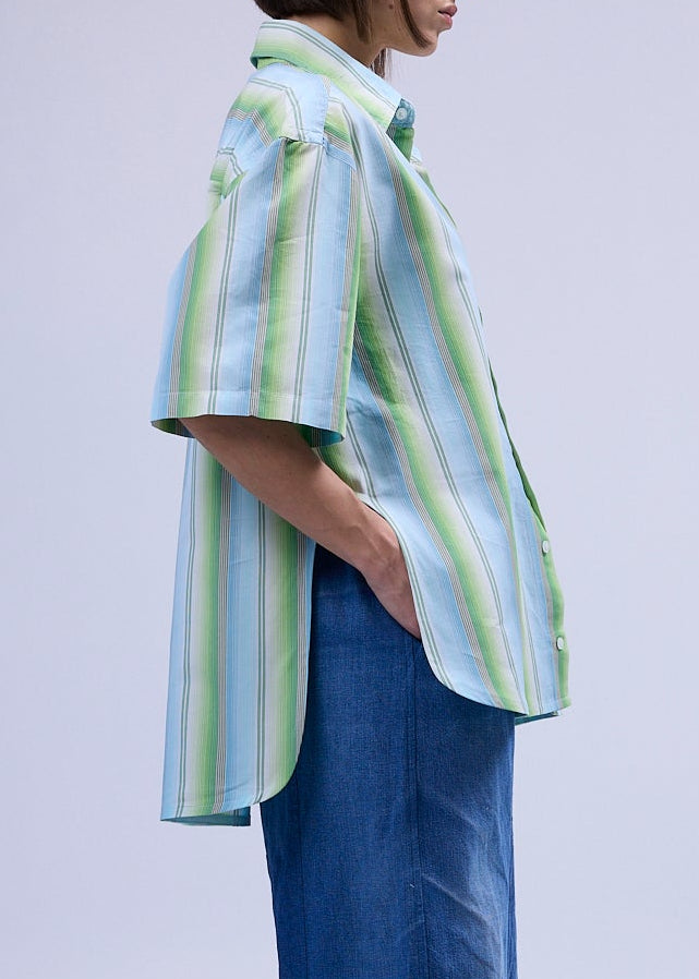 RE/Papa's shirt / Chemise manches courtes avec découpes- Rayures vert bleu n° 2