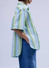 RE/Papa's shirt / Chemise manches courtes avec découpes- Rayures vert bleu n° 2