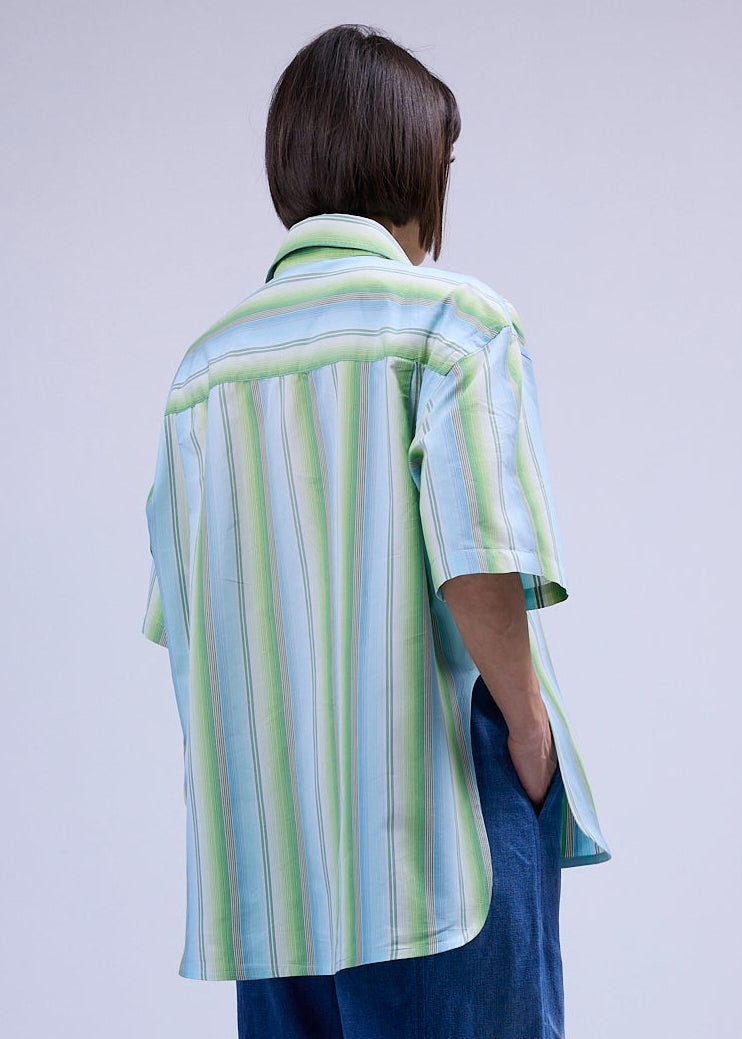 RE/Papa's shirt / Chemise manches courtes avec découpes- Rayures vert bleu n° 2