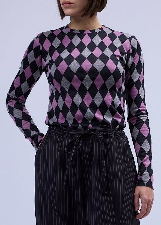 LABORATOIRE / Top Sockette manches longues  - Losange rose et gris foncé N°7