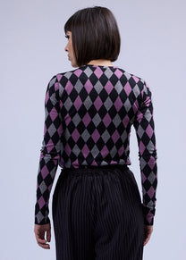 LABORATOIRE / Top Sockette manches longues  - Losange rose et gris foncé N°7