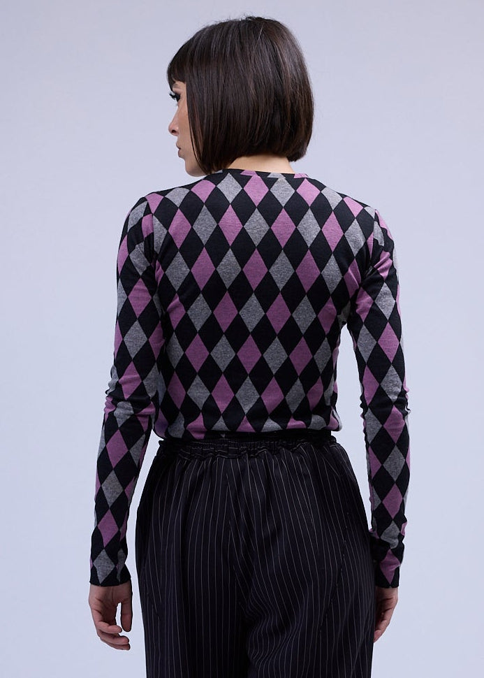 LABORATOIRE / Top Sockette manches longues  - Losange rose et gris foncé N°7