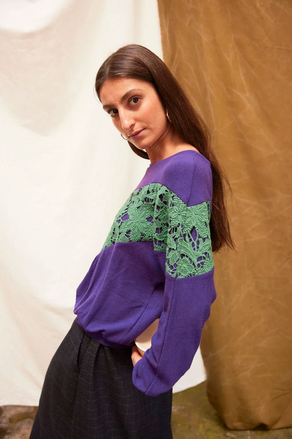 RE/LABO / Pull RE/Aztèque, violet-vert
