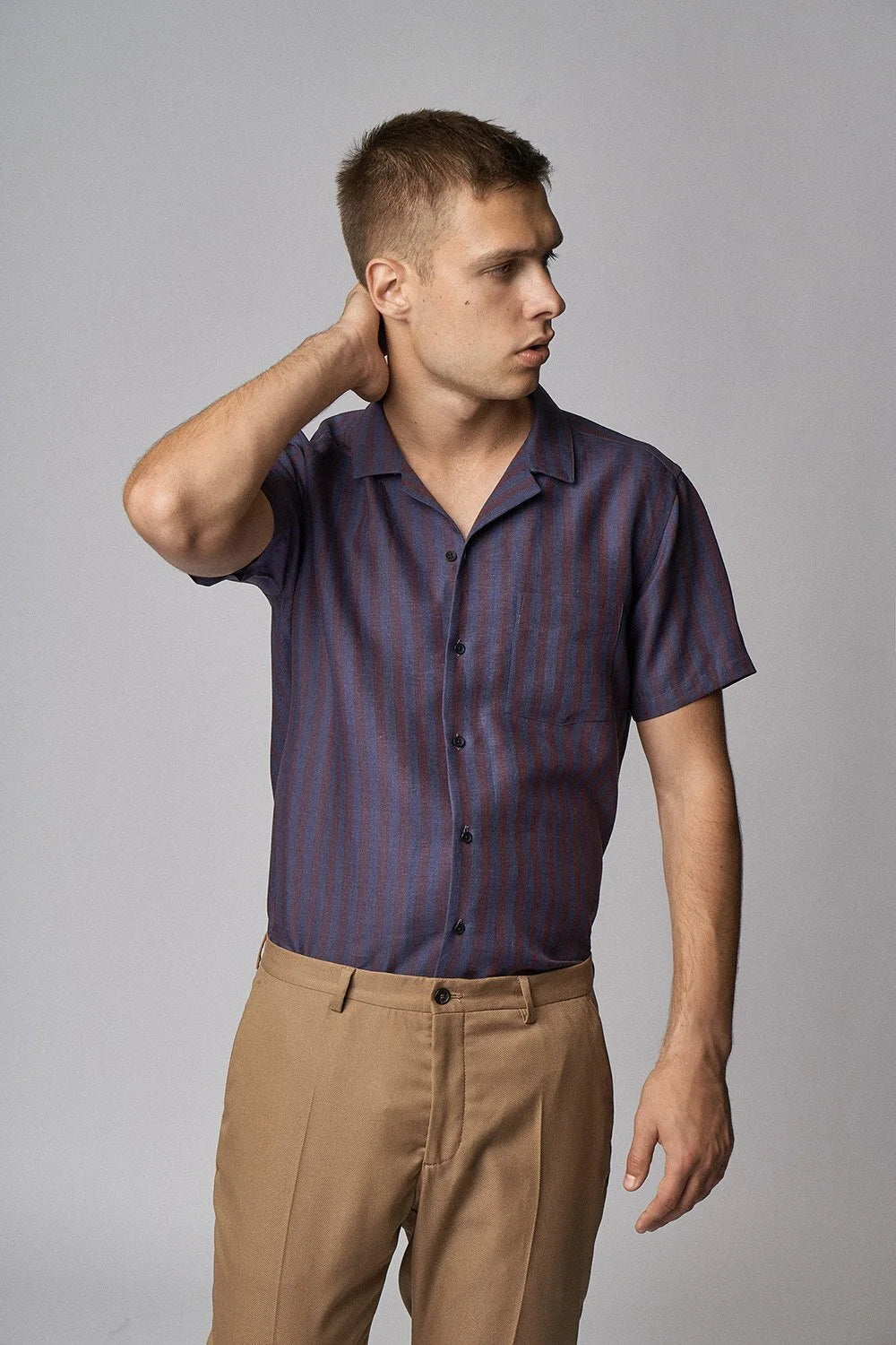 CARPASUS / Chemise Maloja, marine rayé bordeau