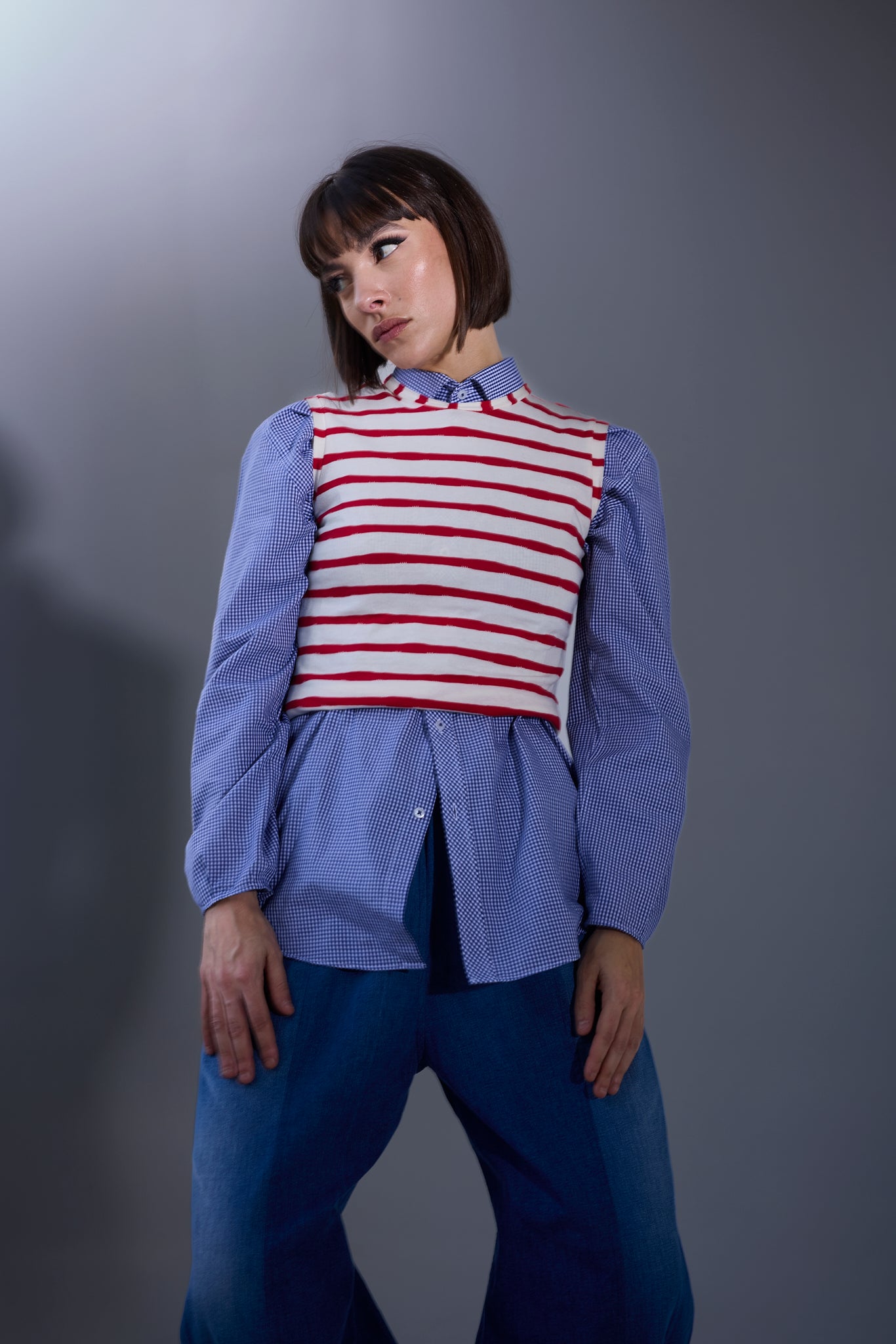 LABORATOIRE / Top Sockette 1/4 - Rayé blanc &amp; rouge n°5