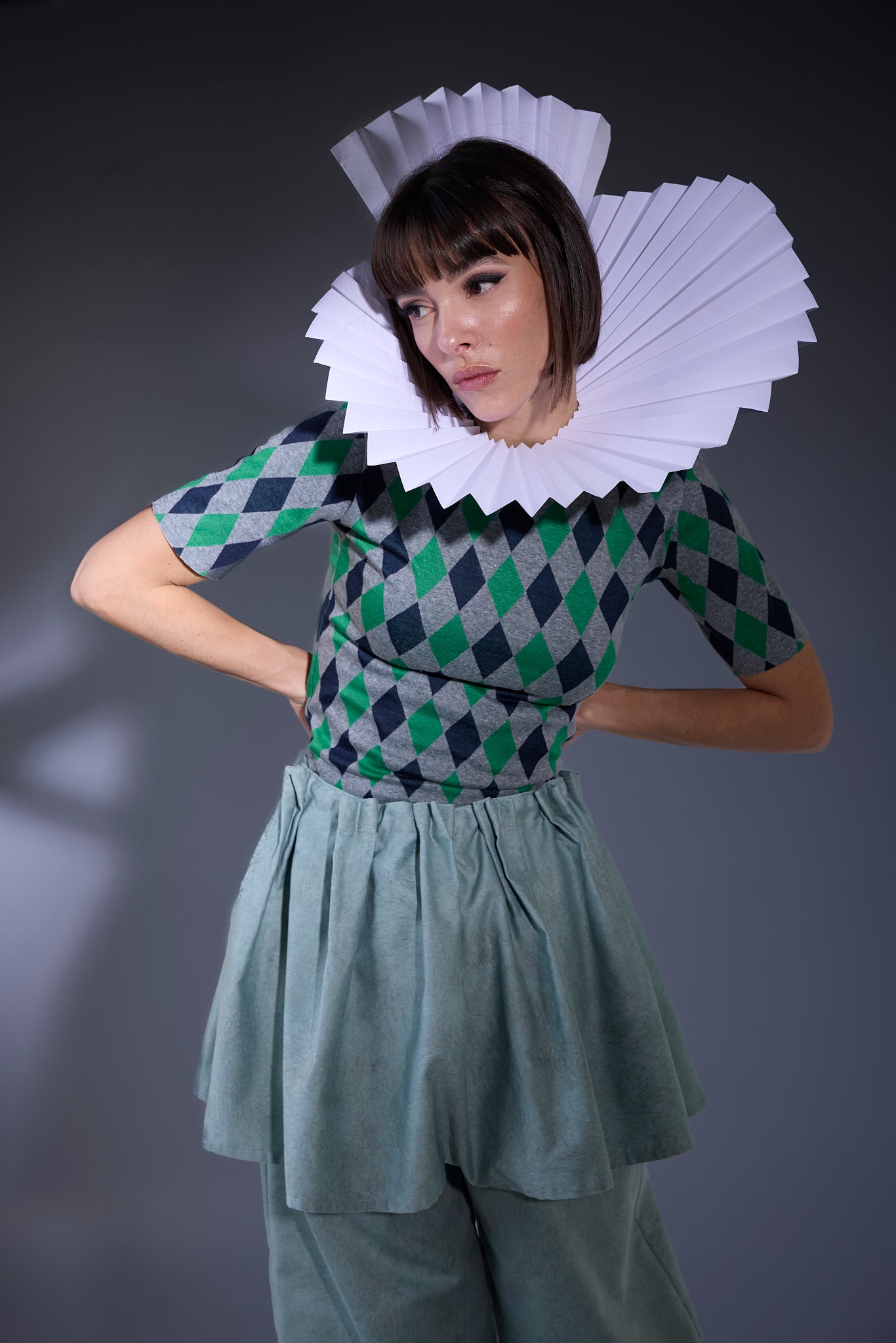 LABORATOIRE / Top sockette 1/2- Losange vert et marine n°3