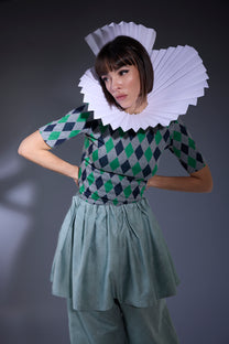 LABORATOIRE / Top sockette 1/2- Losange vert et marine n°3