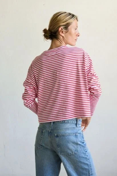 Jungle Folk / T-shirt manches longues Luana, rayé blanc-rouge