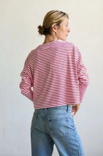 Jungle Folk / T-shirt manches longues Luana, rayé blanc-rouge