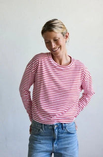 Jungle Folk / T-shirt manches longues Luana, rayé blanc-rouge