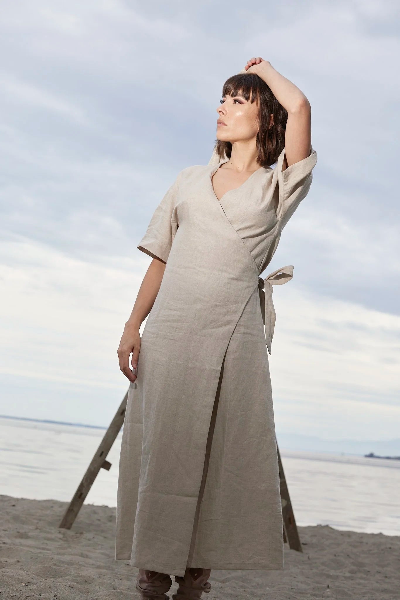 RE/Jungle Folk / Robe portefeuille ERICA - beige