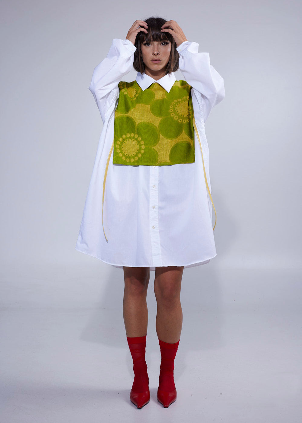 RE/Cover / Gilet à nœuds n°7- vert à motifs fleuris