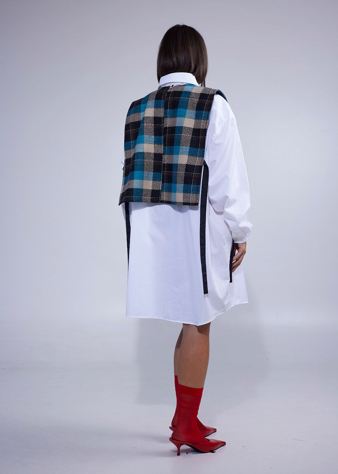 RE/Cover / Gilet à nœuds n°4 - bleu à carreaux