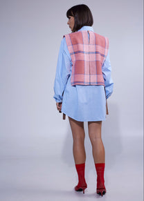 RE/Cover / Gilet à nœuds n°2 - rose et bleu à carreaux