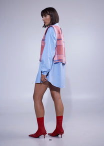 RE/Cover / Gilet à nœuds n°2 - rose et bleu à carreaux