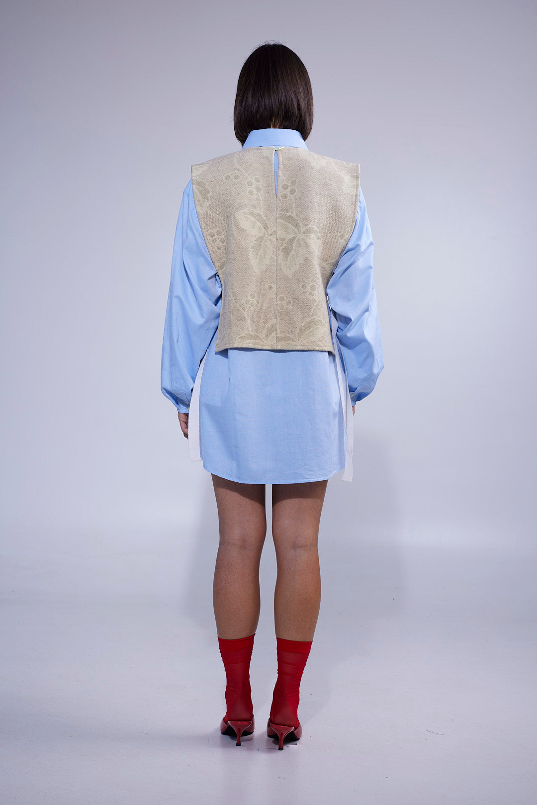 RE/Cover / Gilet à nœuds n°1 - beige fleuris