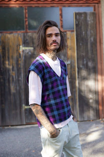 RE/LABO / Gilet RE/Criminel, violet à carreaux