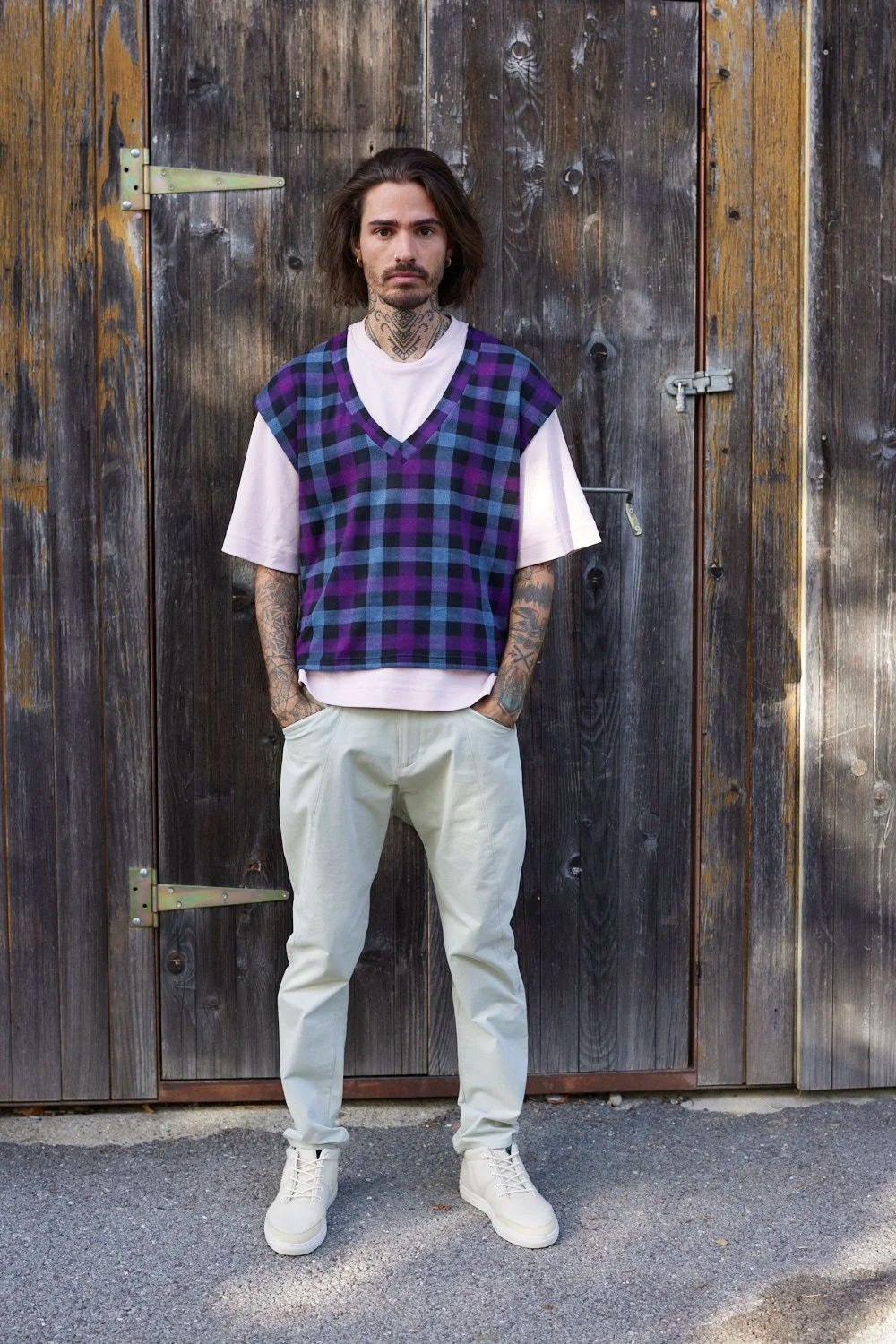 RE/LABO / Gilet RE/Criminel, violet à carreaux