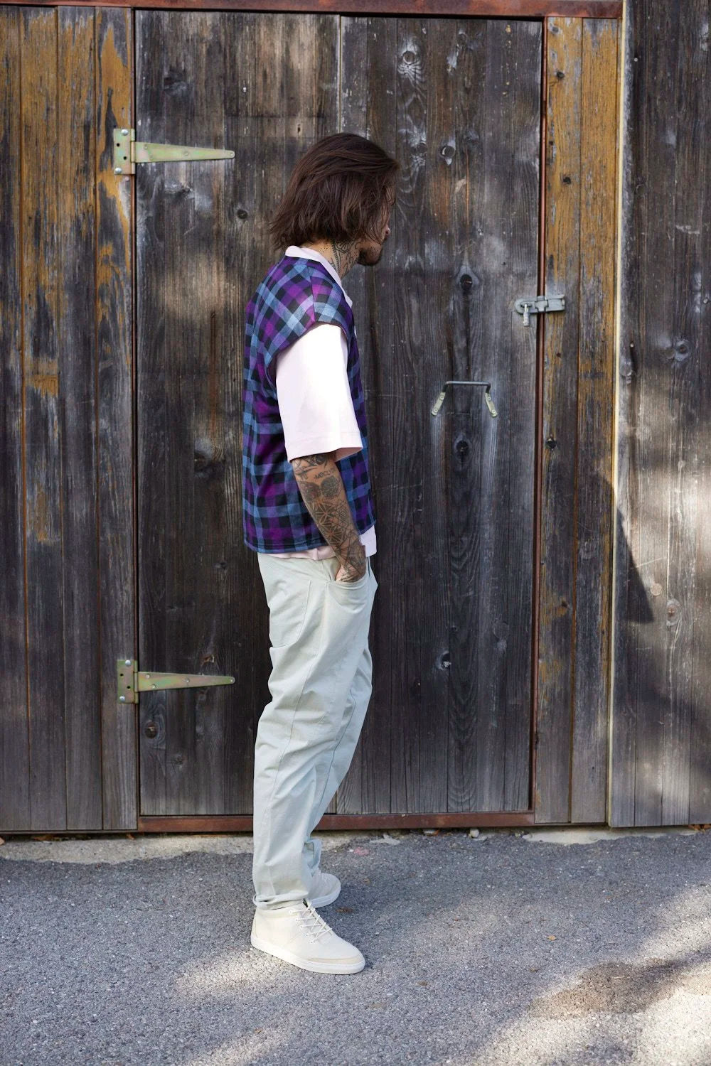RE/LABO / Gilet RE/Criminel, violet à carreaux