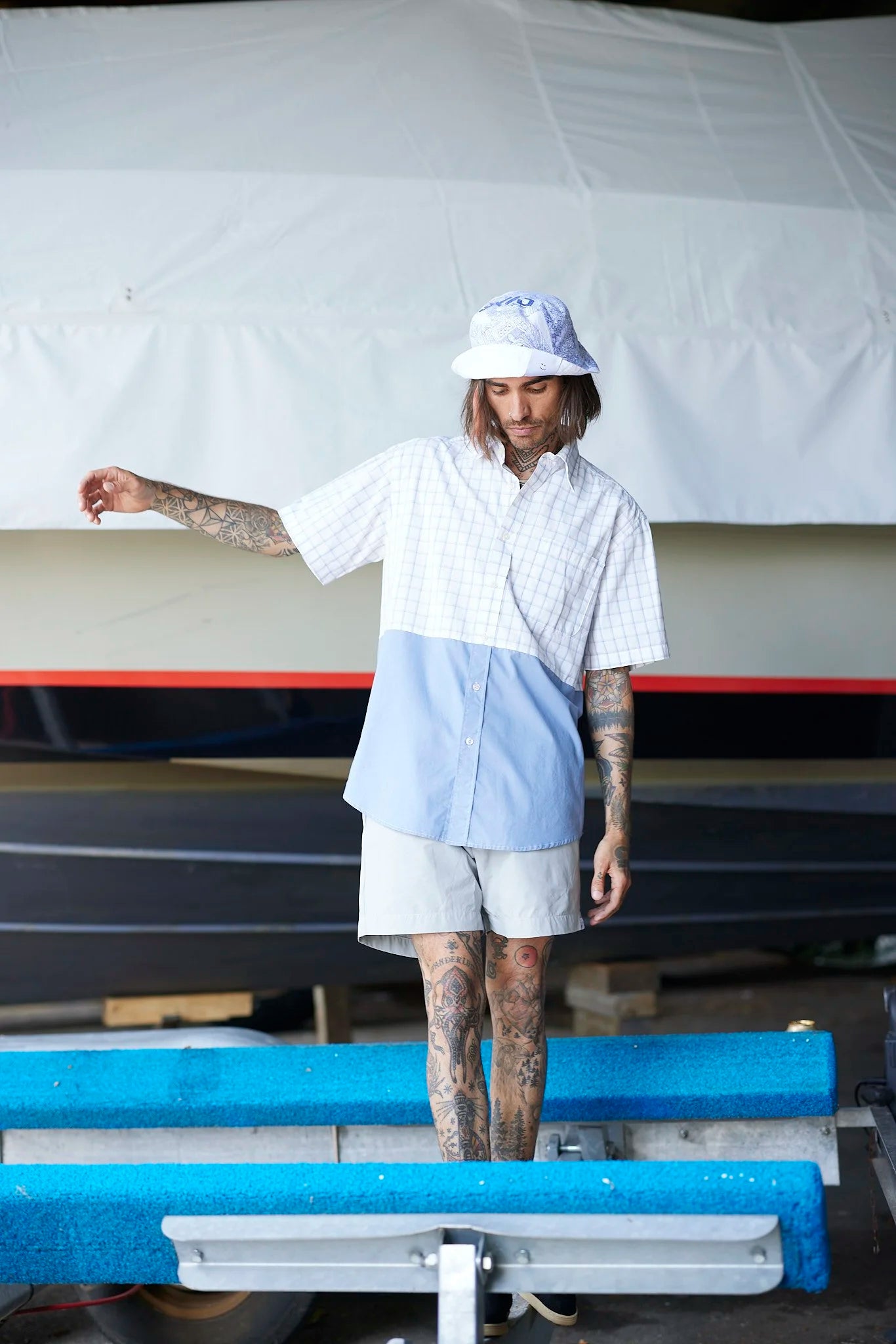RE/Papa&#39;s shirt / Chemise manches courtes, n°5 carreaux bleus