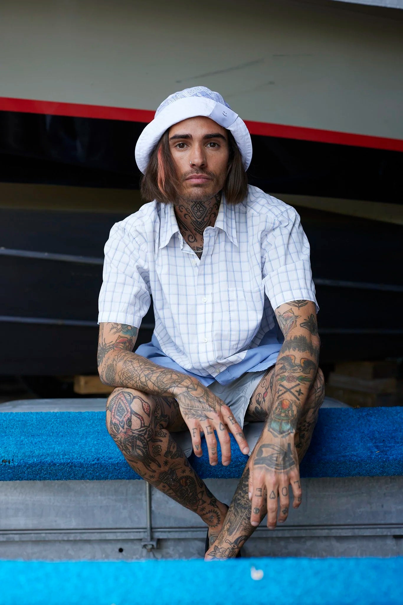 RE/Papa&#39;s shirt / Chemise manches courtes, n°5 carreaux bleus