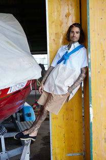 RE/Papa&#39;s shirt / Chemise manches courtes, n°1 blanc carreaux-beige