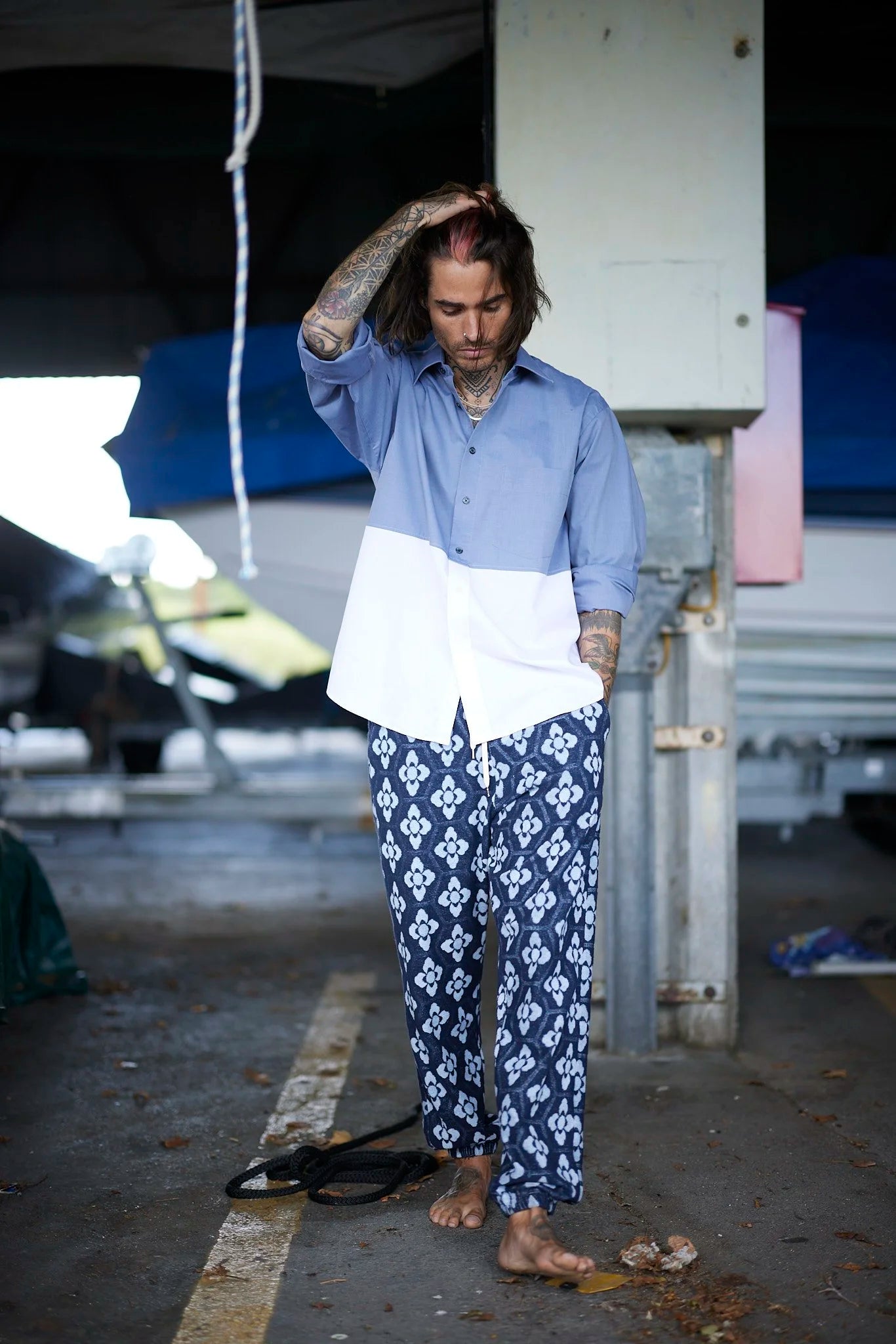 RE/Papa&#39;s shirt / Chemise manches longues, n°4 bleu-gris/rose