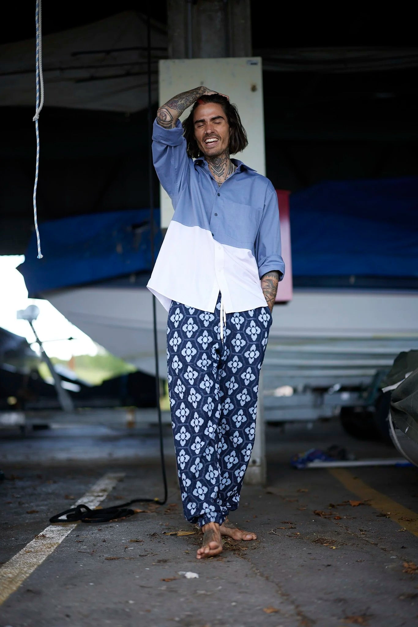 RE/Papa&#39;s shirt / Chemise manches longues, n°4 bleu-gris/rose