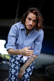 RE/Papa&#39;s shirt / Chemise manches longues, n°4 bleu-gris/rose