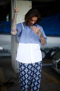 RE/Papa&#39;s shirt / Chemise manches longues, n°4 bleu-gris/rose