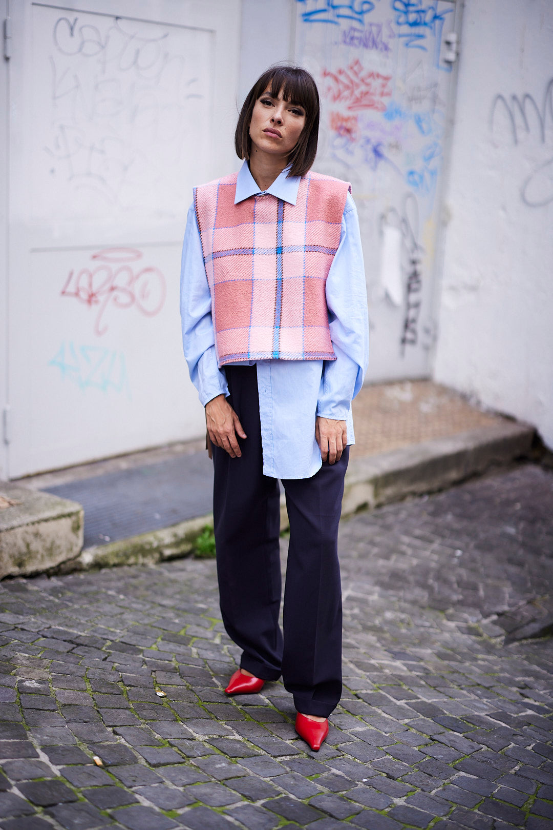 RE/Cover / Gilet à nœuds n°2 - rose et bleu à carreaux