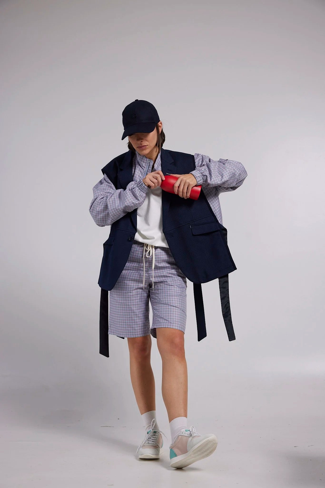 RE/Papa&#39;s Blazer à noeuds - n°15 marine petits carreaux