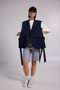 RE/Papa&#39;s Blazer à noeuds - n°15 marine petits carreaux