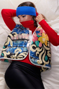 RE/Cover / Gilet &quot;mouton&quot; court - Fleuri coloré