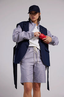 RE/Papa&#39;s Blazer à noeuds - n°15 marine petits carreaux