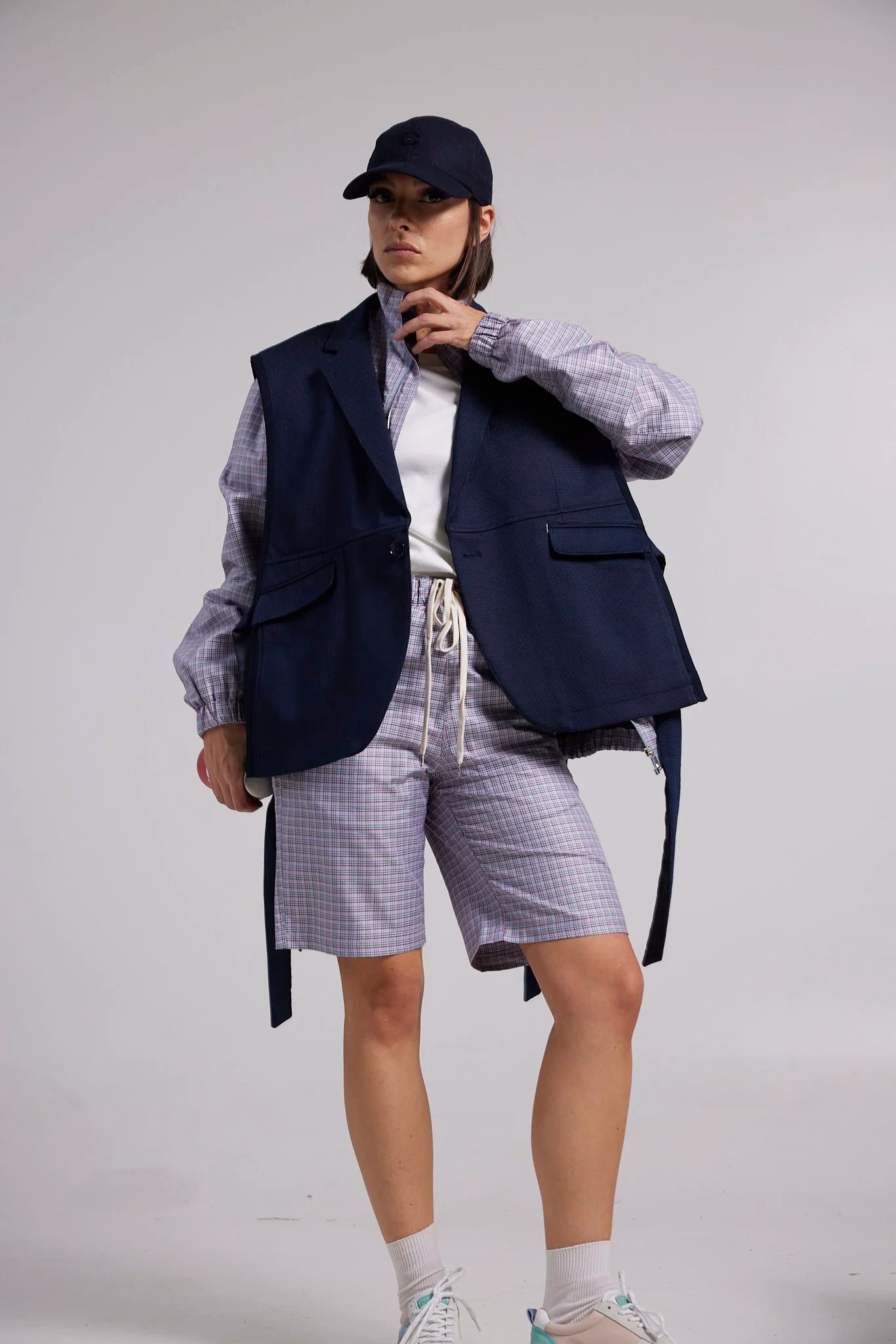 RE/Papa&#39;s Blazer à noeuds - n°15 marine petits carreaux