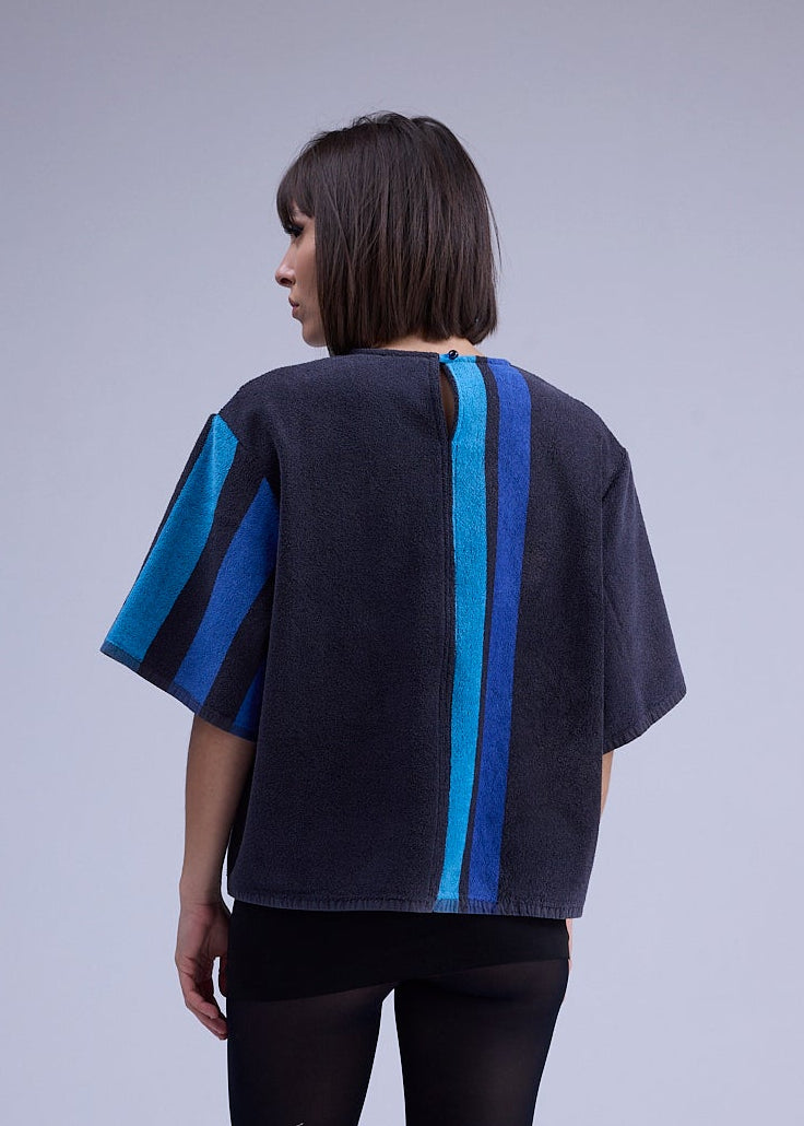 RE/Terry / Top Goutte terry cloth - No. 4 striped blue color scheme