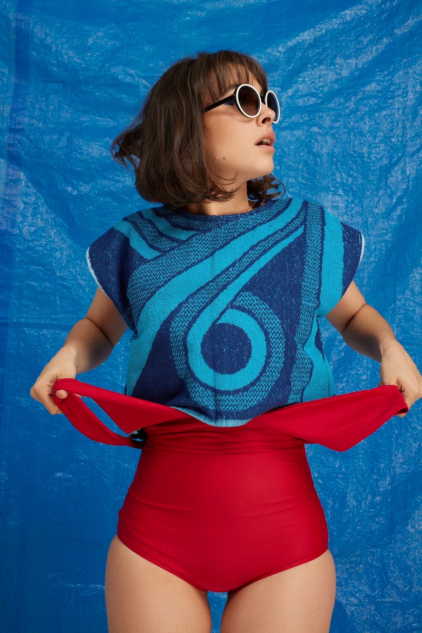 RE/Terry / Terrycloth Top - Blue with Abstract Pattern