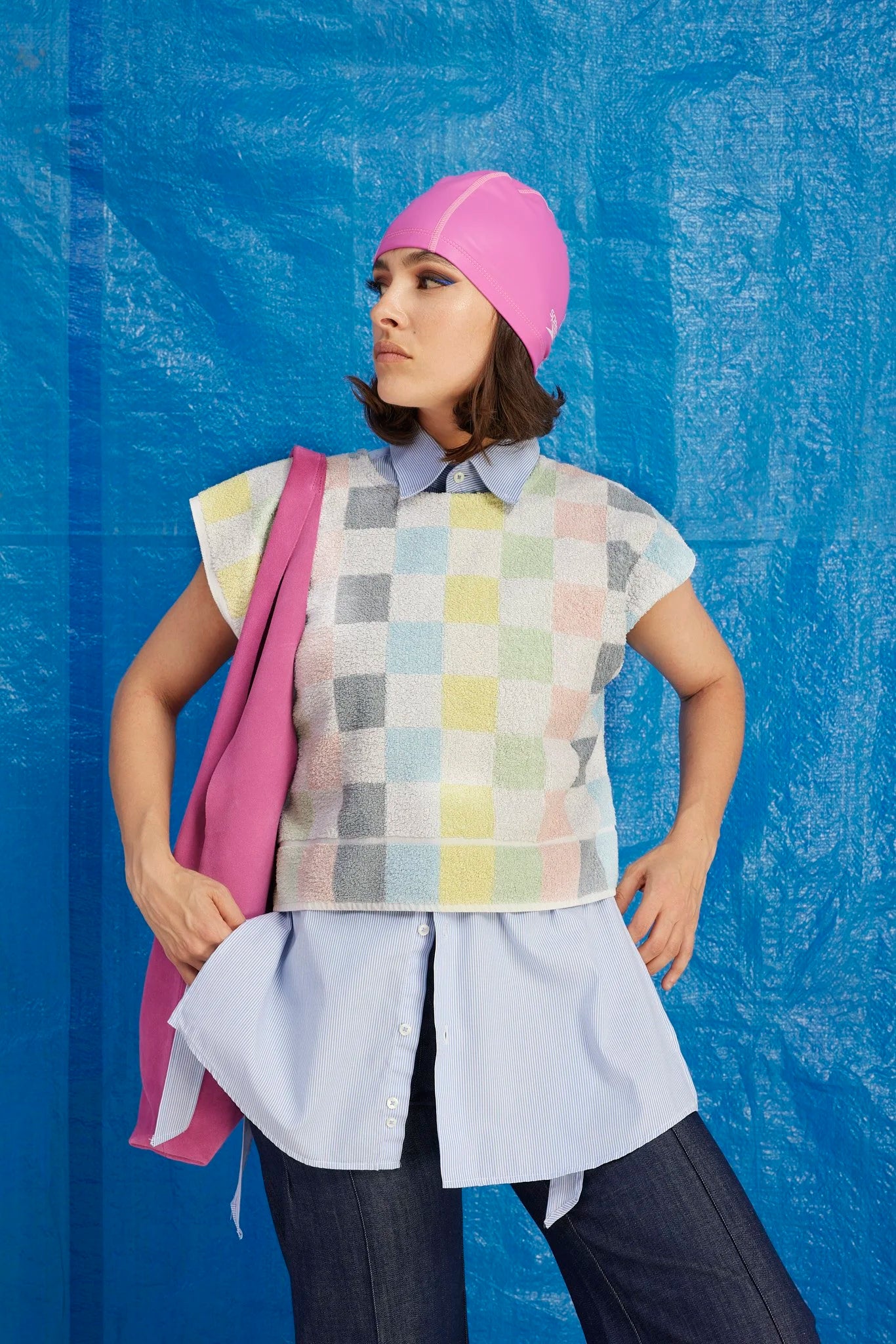 RE/Terry / Terry cloth top - Pastel colored checks
