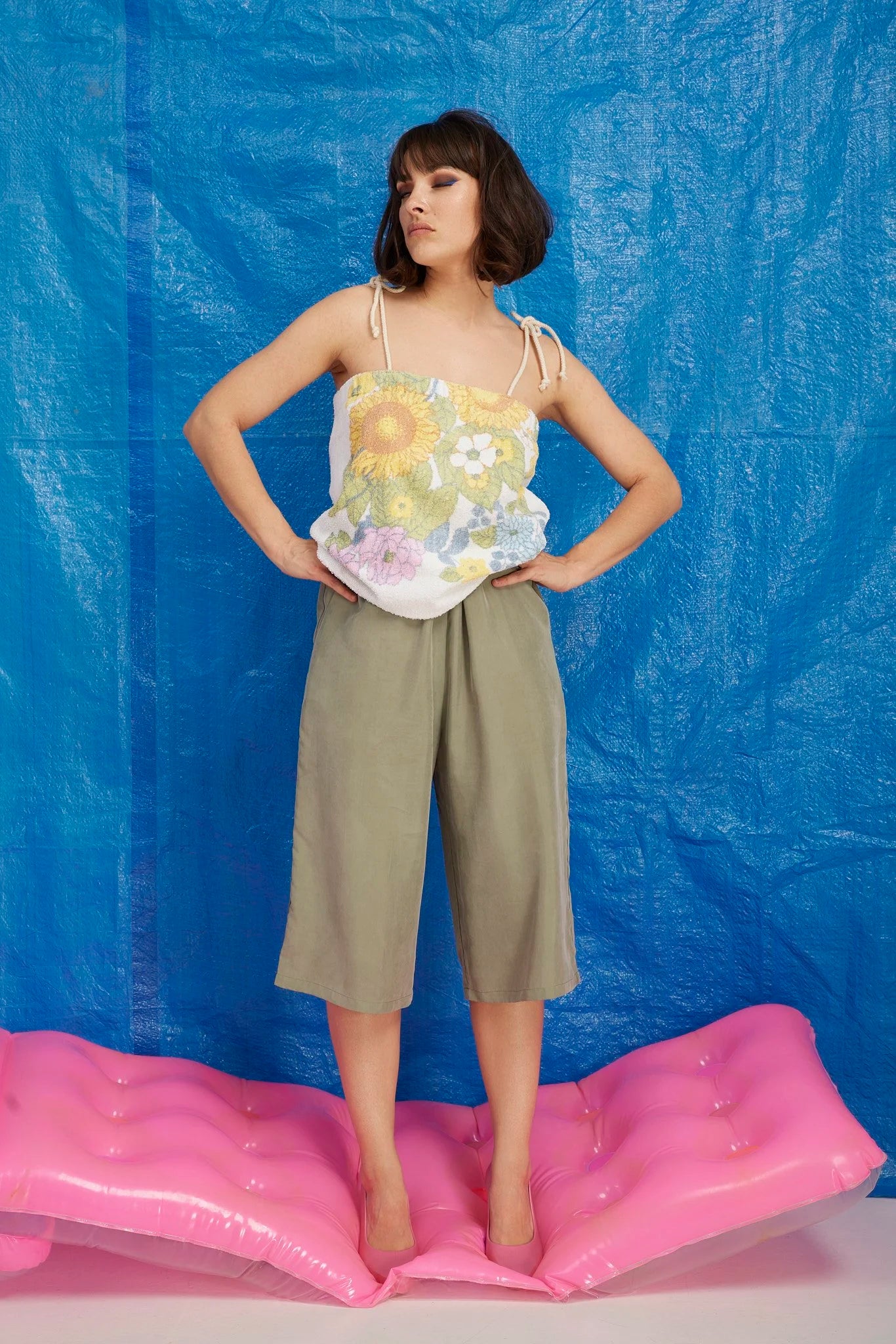 RE/Terry / Top tissu éponge à bretelles - Blanc à motifs fleuris