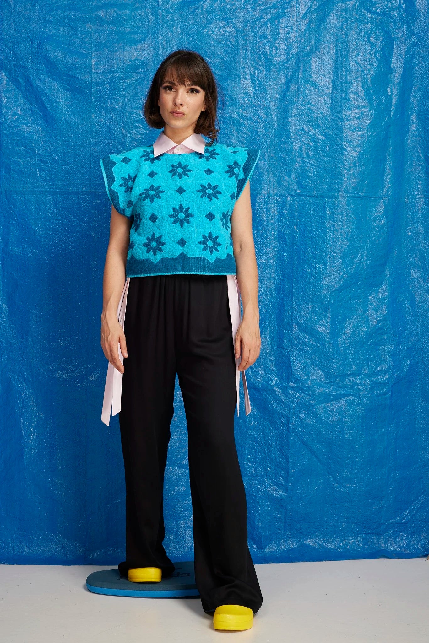 RE/Terry / Terry cloth top - Blue with flowers