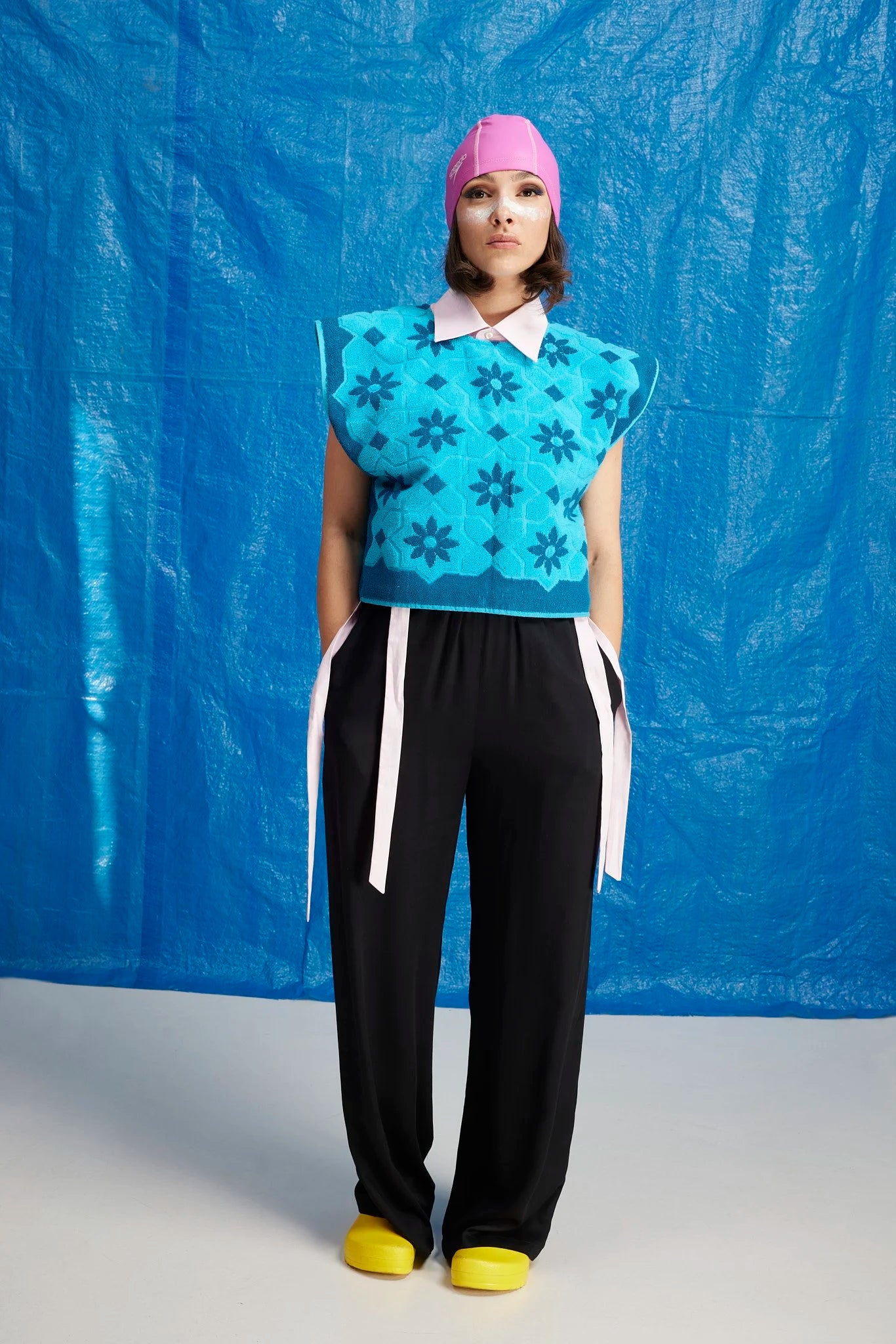 RE/Terry / Terry cloth top - Blue with flowers