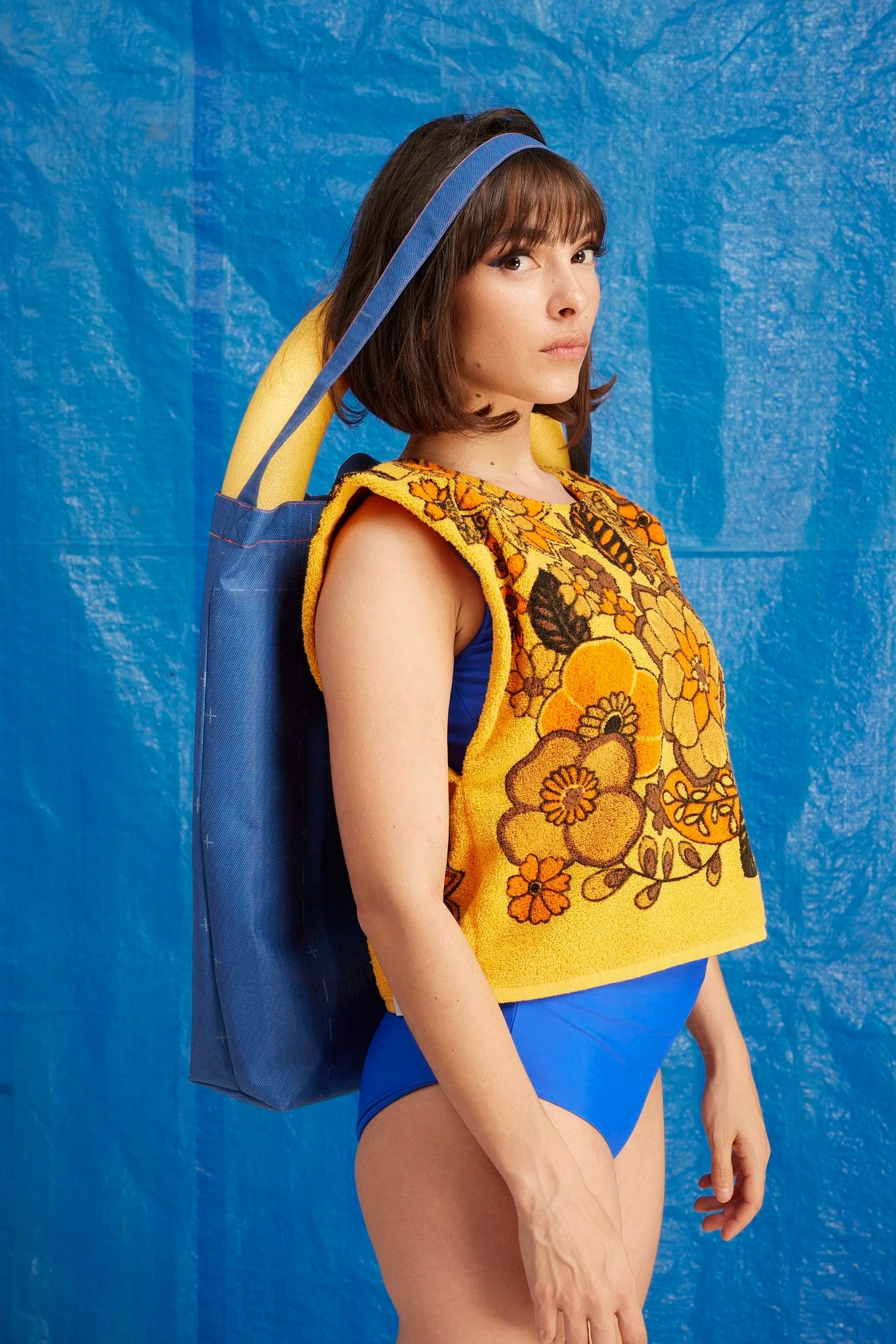 RE/Terry / Terry cloth top - Yellow with retro floral pattern