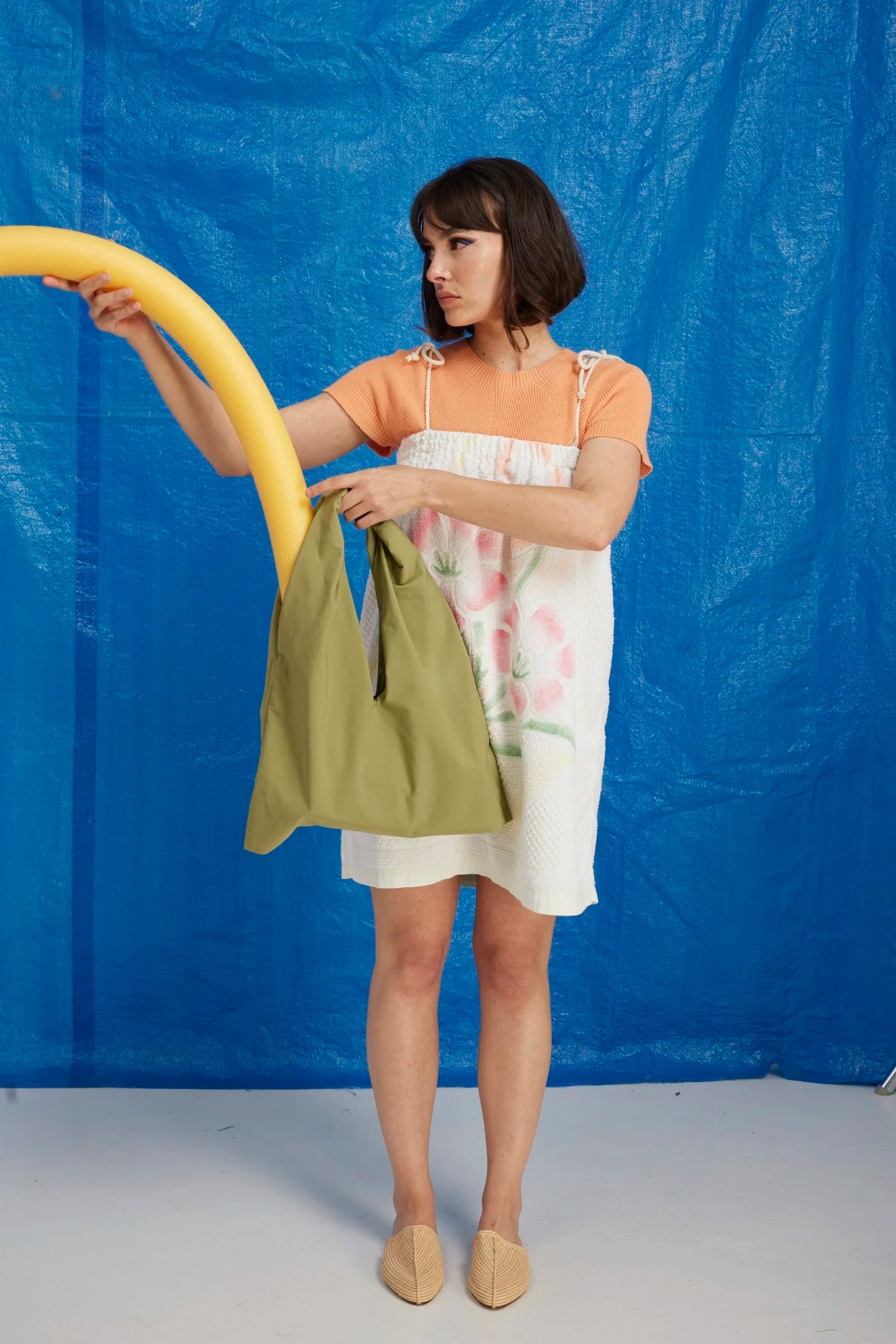 RE/Terry / Robe tissu éponge à bretelles - Blanc à motifs fleuris